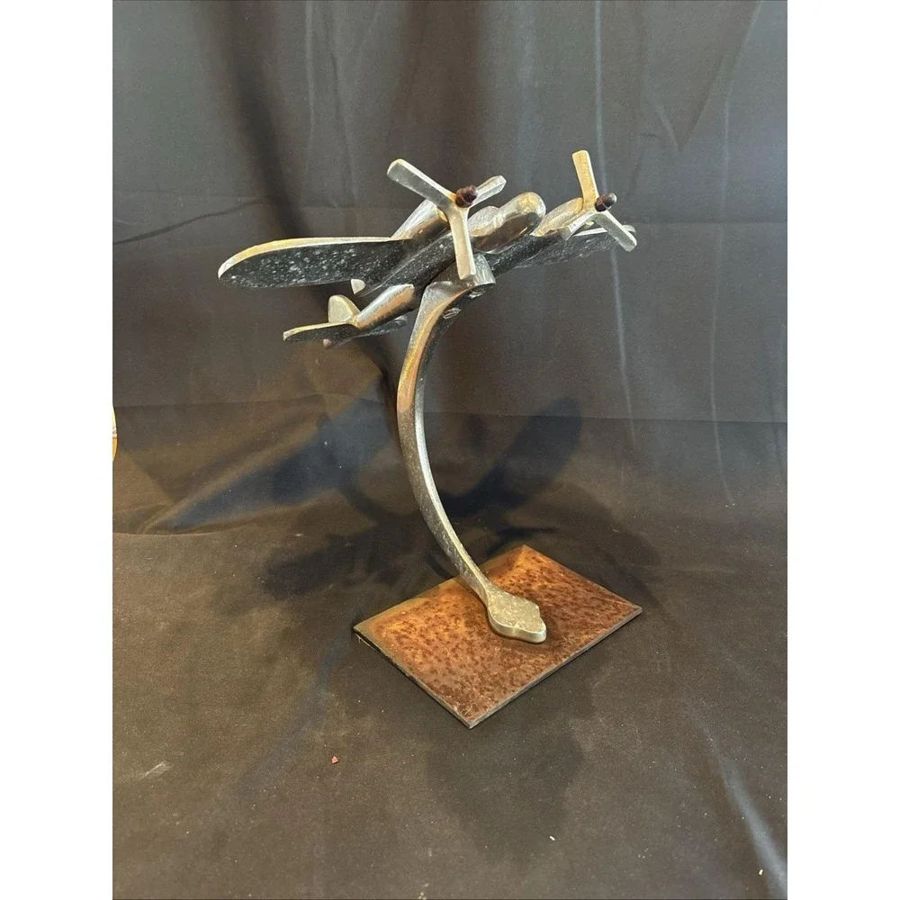 Vintage  Metal Airplane Sculpture Twin Engine Aircraft Industrial Art Decor